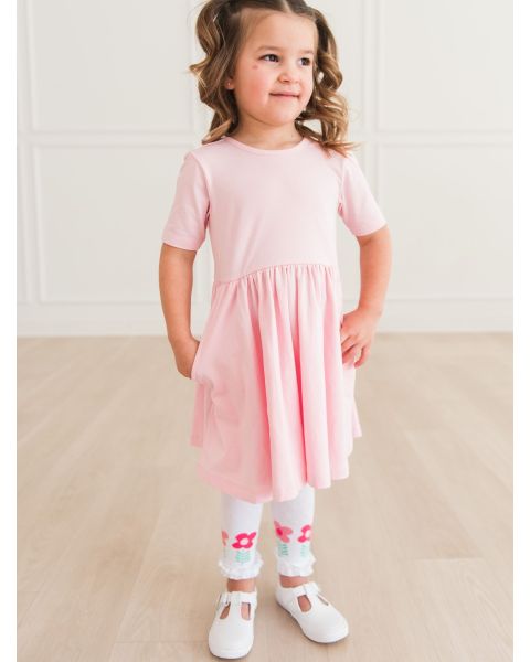 Pink Knit Short Sleeve Twirl Dress