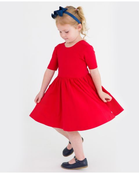 Red Knit Short Sleeve Twirl Dress
