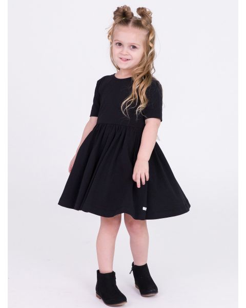 Black Knit Short Sleeve Twirl Dress