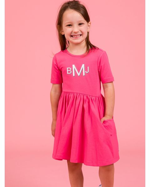 Hot Pink Knit Short Sleeve Twirl Dress
