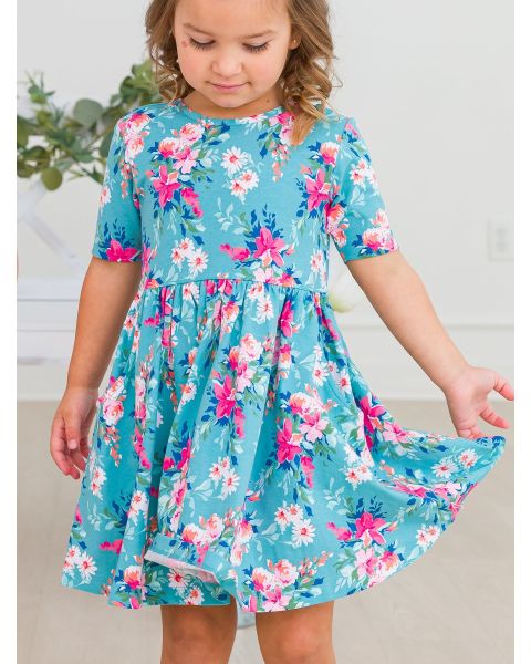 Fancy Me Floral Knit Short Sleeve Twirl Dress