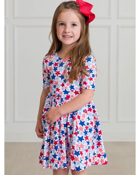 Star-Spangled Knit Short Sleeve Twirl Dress