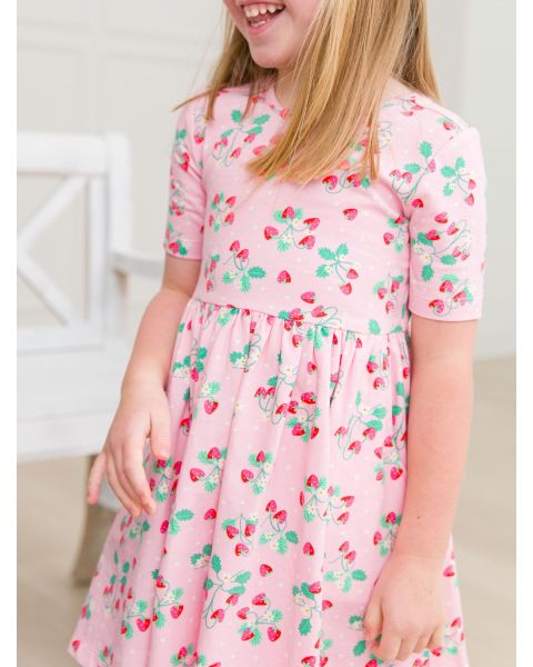 Sweet As Strawberries Knit Short Sleeve Twirl Dress