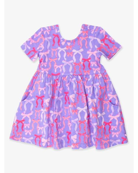 Rosy Ribbons Knit Short Sleeve Twirl Dress
