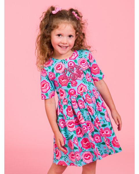 Bright Blossoms Knit Short Sleeve Twirl Dress