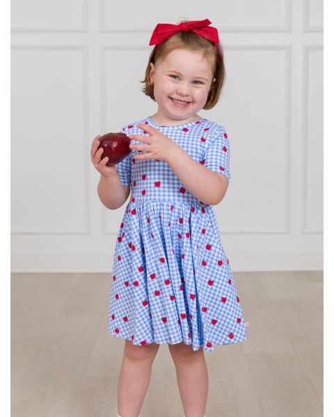Apple Orchard Gingham Knit Short Sleeve Twirl Dress