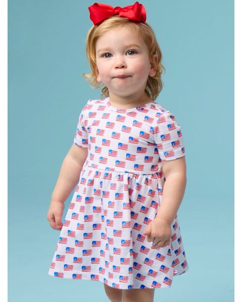 Freedom Flags Knit Short Sleeve Twirl Dress