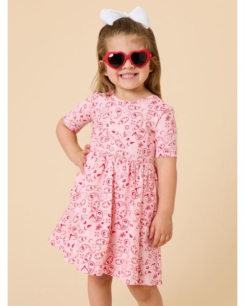 Pink Bandana Knit Short Sleeve Twirl Dress