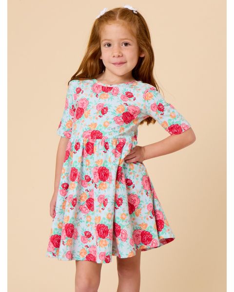 Rosy Meadow Knit Short Sleeve Twirl Dress