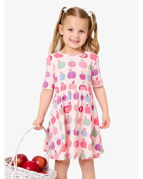 Pink Apple Patch Knit Short Sleeve Twirl Dress