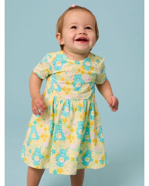 Banana Floral Care Bears Knit Short Sleeve Twirl Dress