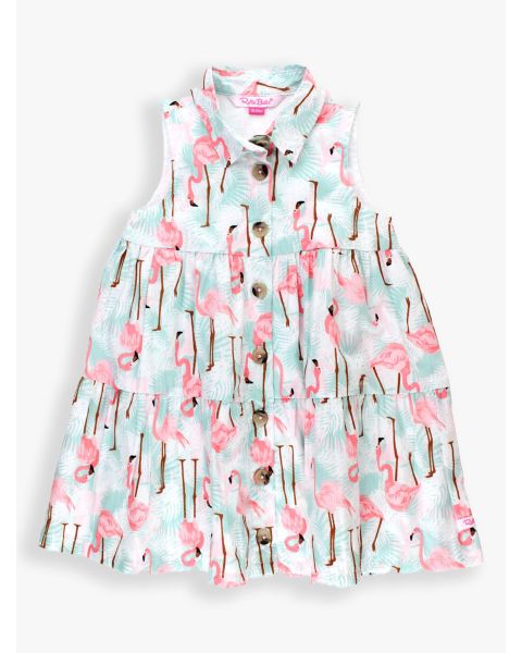 Vibrant Flamingo Tiered Shirt Dress