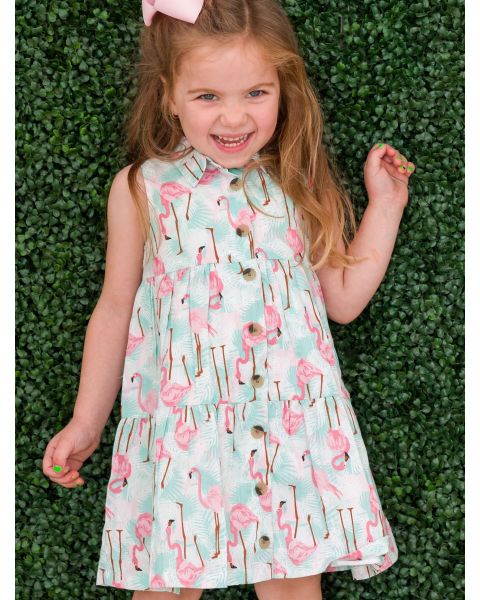 Vibrant Flamingo Tiered Shirt Dress