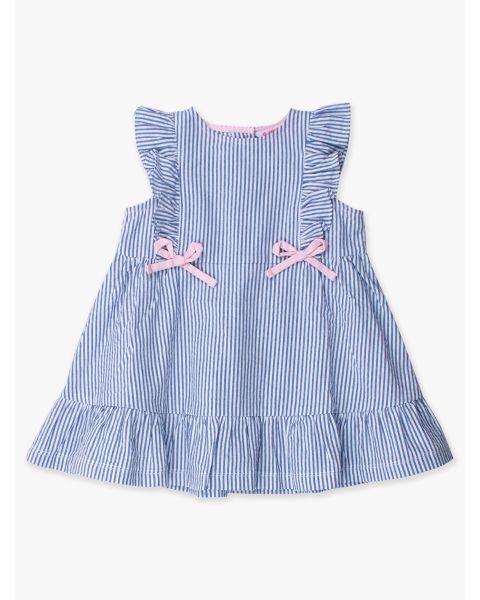 Classic Blue Seersucker Sleeveless Pinafore Bow Dress