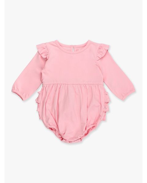 Pink Knit Long Sleeve Flutter Bubble Romper