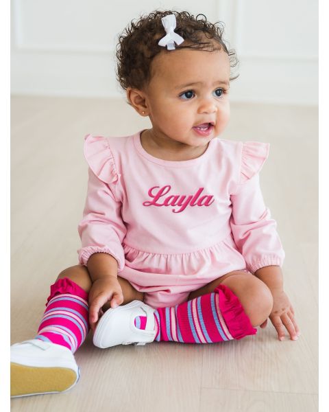 Pink Knit Long Sleeve Flutter Bubble Romper