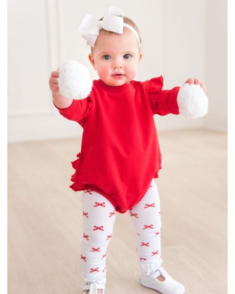 Red Knit Long Sleeve Flutter Bubble Romper
