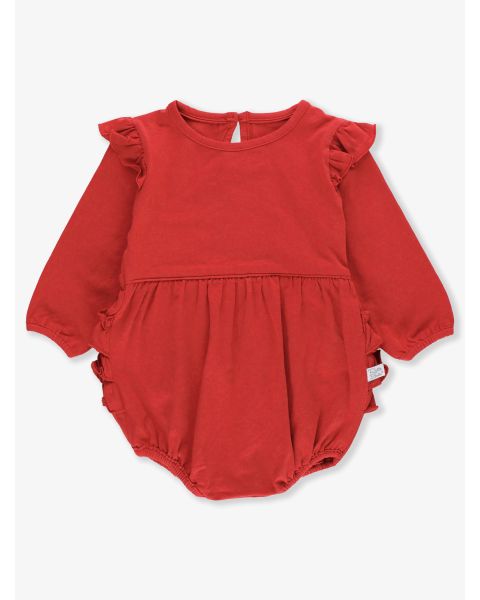 Red Knit Long Sleeve Flutter Bubble Romper