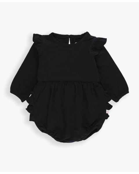 Black Knit Long Sleeve Flutter Bubble Romper