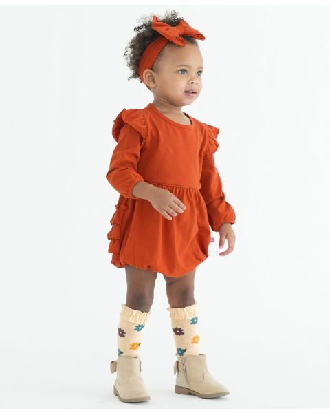 Rust Knit Long Sleeve Flutter Bubble Romper