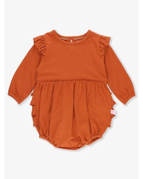 Rust Knit Long Sleeve Flutter Bubble Romper