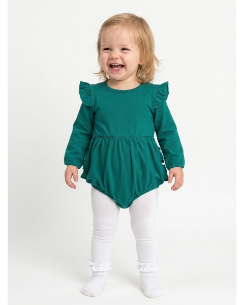 Emerald Green Knit Long Sleeve Flutter Bubble Romper