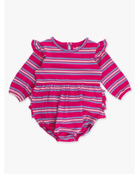 Very Berry & Periwinkle Blue Stripe Knit Long Sleeve Flutter Bubble Romper