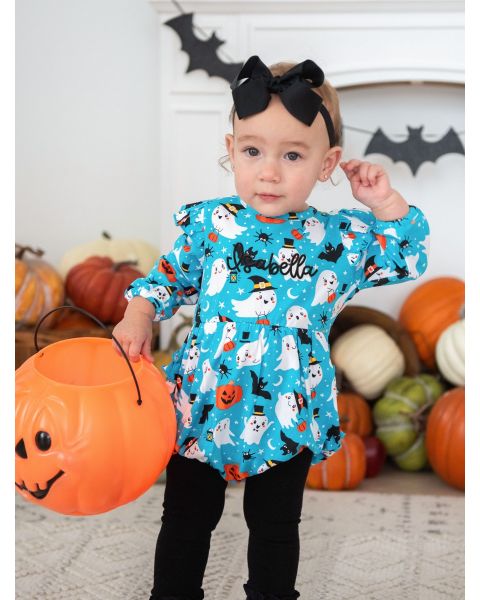 Happy Halloween Knit Long Sleeve Flutter Bubble Romper