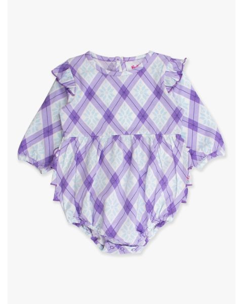 Purple Enchanted Argyle Knit Long Sleeve Flutter Bubble Romper