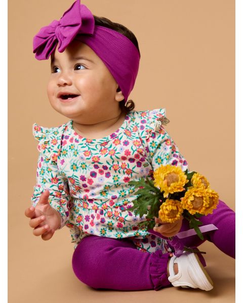 Wildflower Meadow Knit Long Sleeve Flutter Bubble Romper