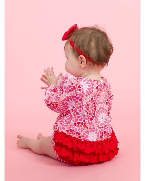 Pink Kaleidoscope Hearts Long Sleeve Waterfall Knit Bubble Romper