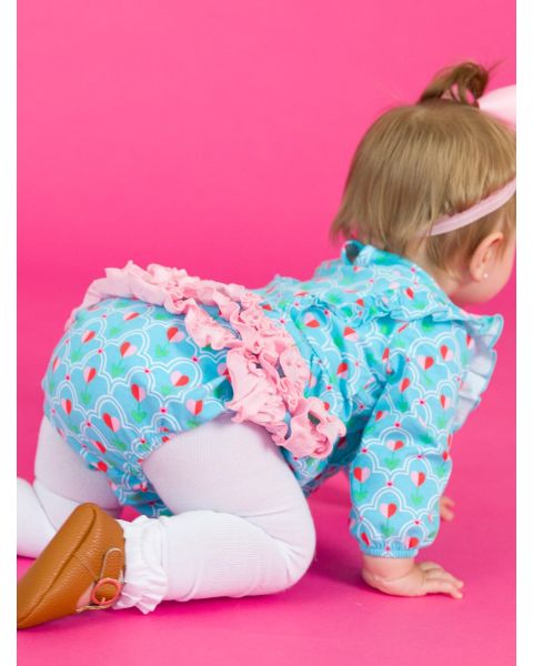 Sweetheart Blooms Long Sleeve Waterfall Knit Bubble Romper