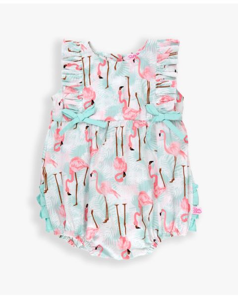 Vibrant Flamingo Ruffle Romper