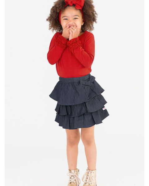 Red Ruffled Long Sleeve Layering Tee