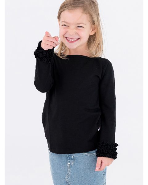 Black Ruffled Long Sleeve Layering Tee