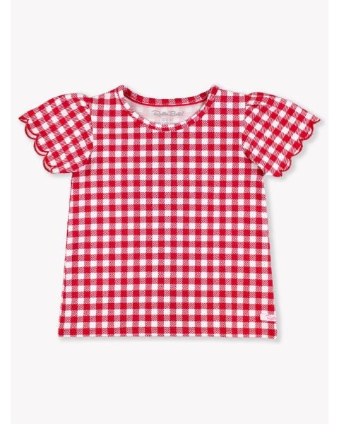 Red Gingham Short Sleeve Scallop Tee