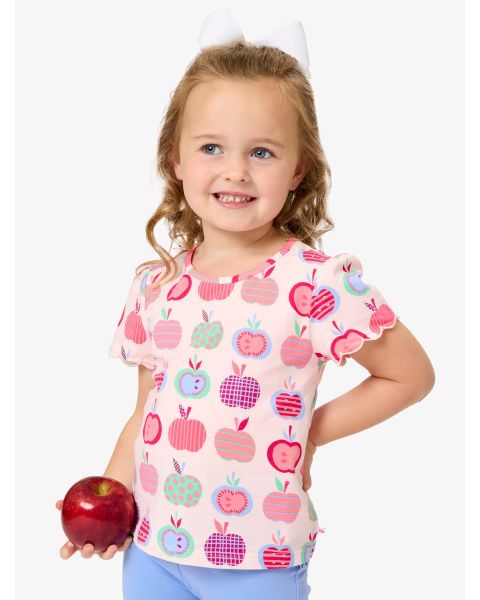 Pink Apple Patch Short Sleeve Scallop Tee