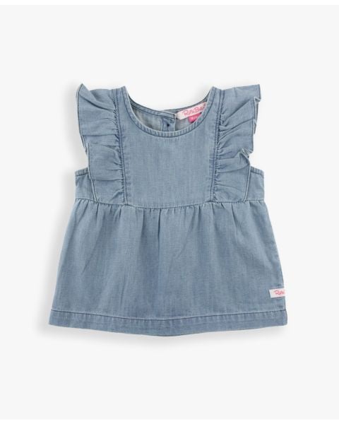 Light Wash Denim Classic Ruffle Tank Woven