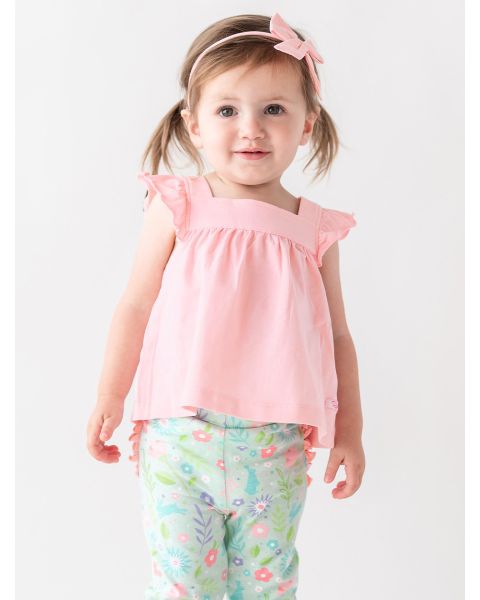 Pink Square Neck Flutter Tank Knit