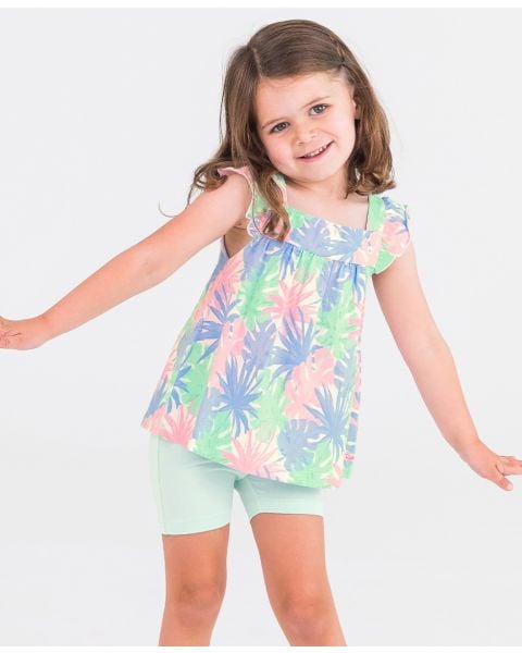 Pastel Palms Square Neck Flutter Knit Tank Top