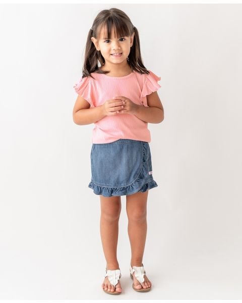 Light Wash Denim Ruffled Skort