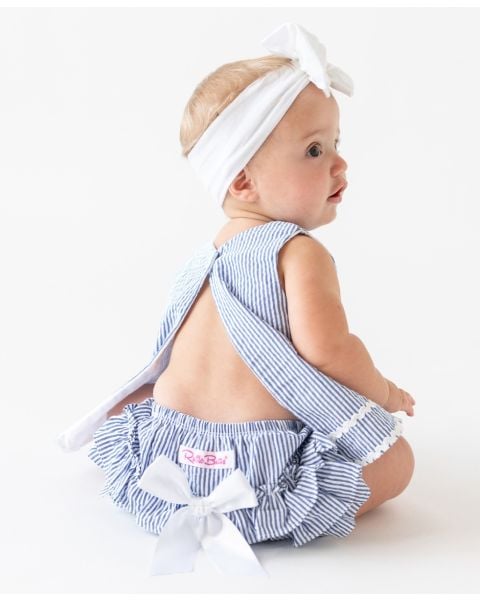 Classic Blue Seersucker Ric Rac Swing Top and Bloomer Set
