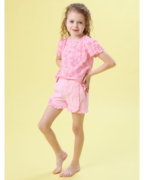 Pink Kids Ruffle Trim Woven Shorts