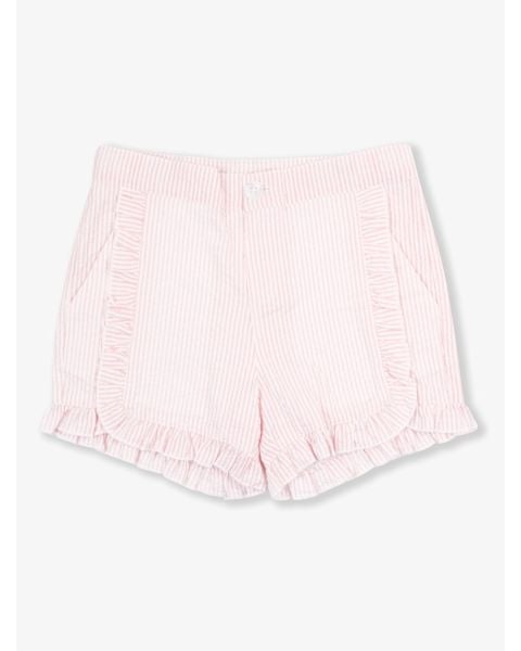 Pink Seersucker Kids Ruffle Trim Woven Shorts
