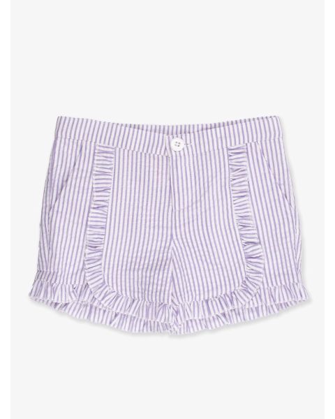 Wisteria Purple Signature Seersucker Kids Ruffle Trim Woven Shorts