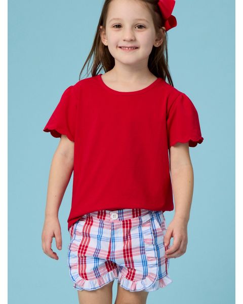 Lincoln Plaid Ruffle Trim Woven Shorts