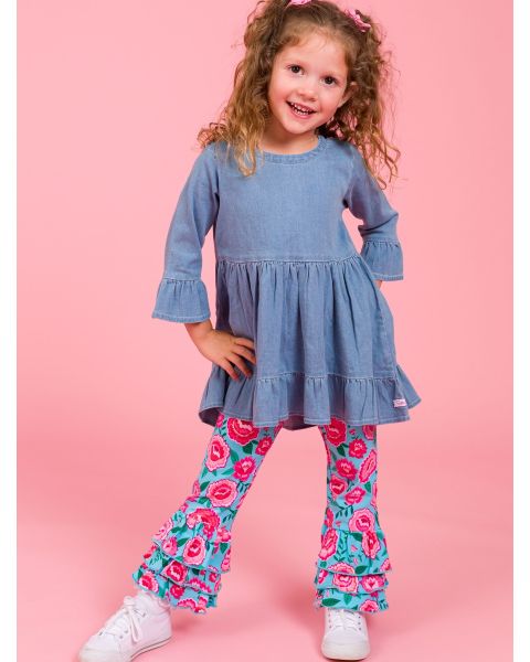 Bright Blossoms Ruffle Flare Pants