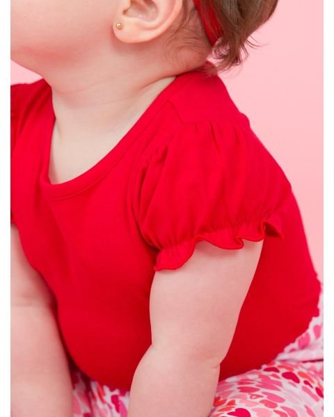 Red Knit Puff Short Sleeve Bodysuit