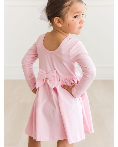 Pink Knit Long Sleeve Twirl Dress