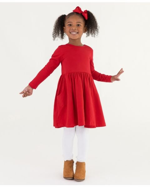 Red Knit Long Sleeve Twirl Dress
